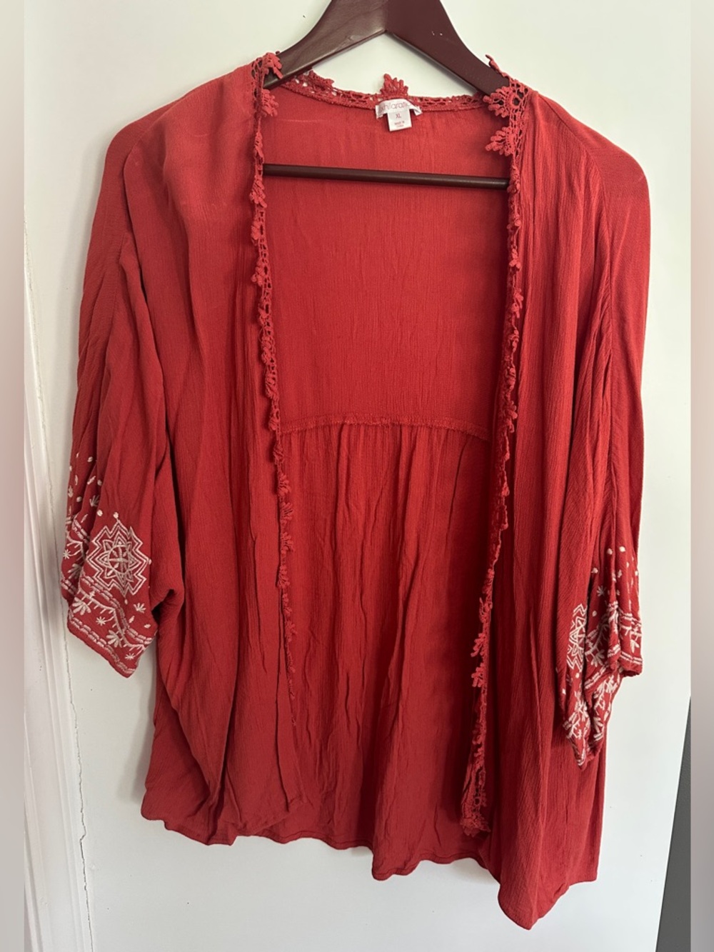 Women’s Rust Orange Kimono Top with Lace Detailing